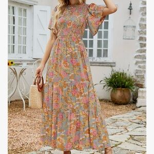 Pink & Orange Floral Maxi Dress
